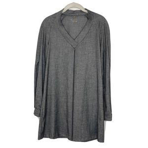COP COPINE France Gray Chat Robe Pleated V Neck Tunic Long Sleeve Top 36 Small